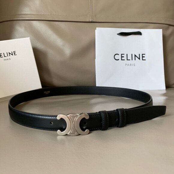 Celine Triomphe Black Belt with Silver Logo Buckle - Picture 3 of 6
